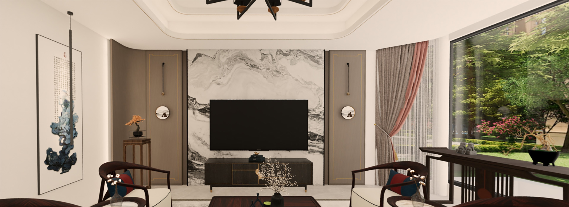 半山花园别墅装修,新中式