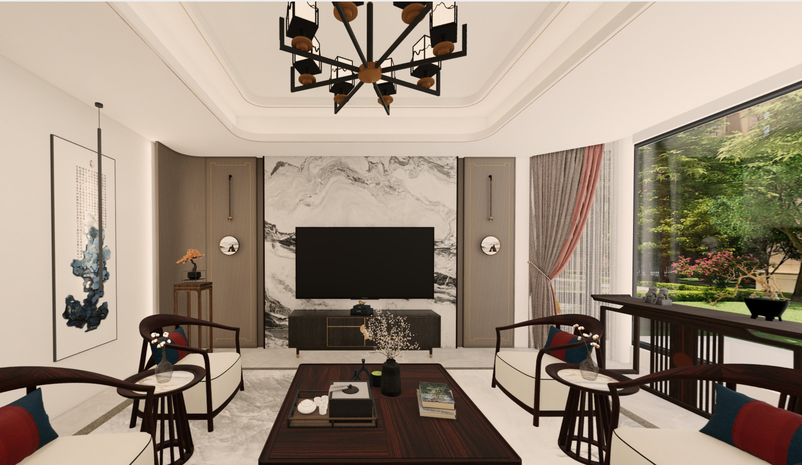 半山花园别墅装修,新中式