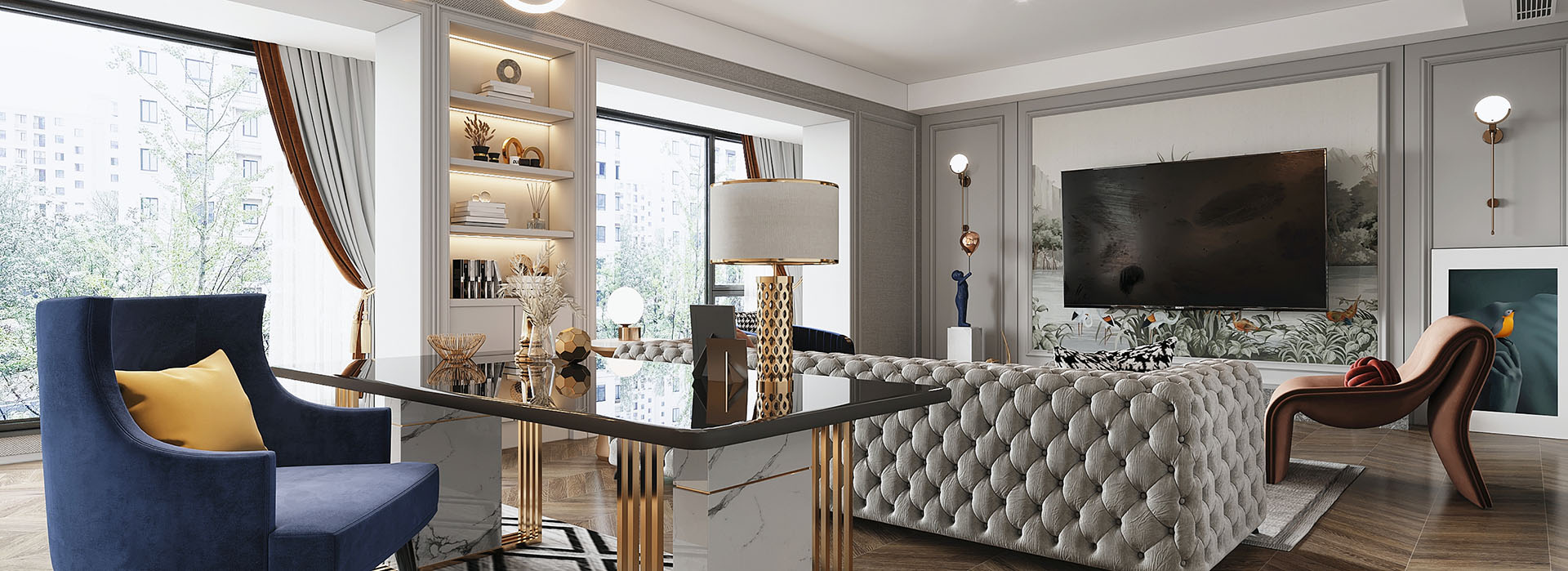 华发外滩首府装修,现代轻奢